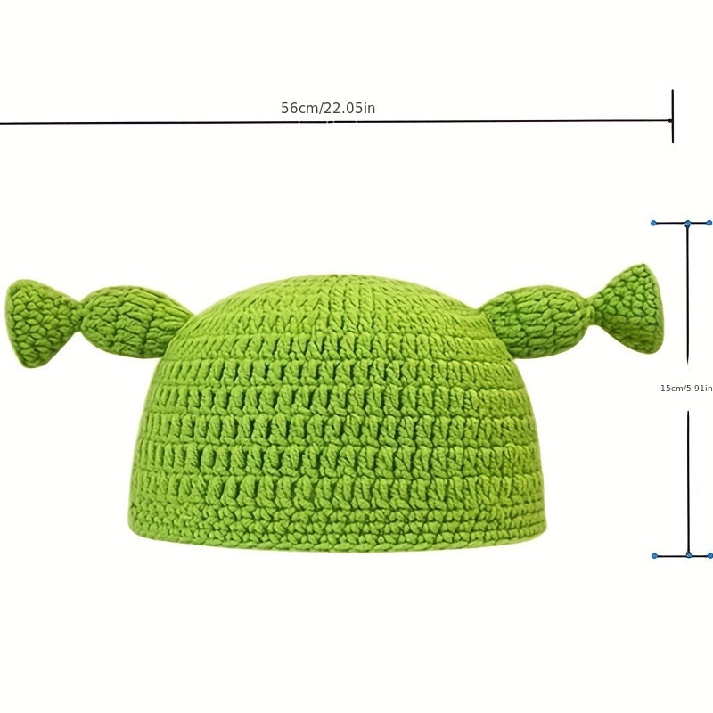 Green Devil Knit Hat Cartoon Beanie Long Braid Knitted Hoodie Birthday Gift