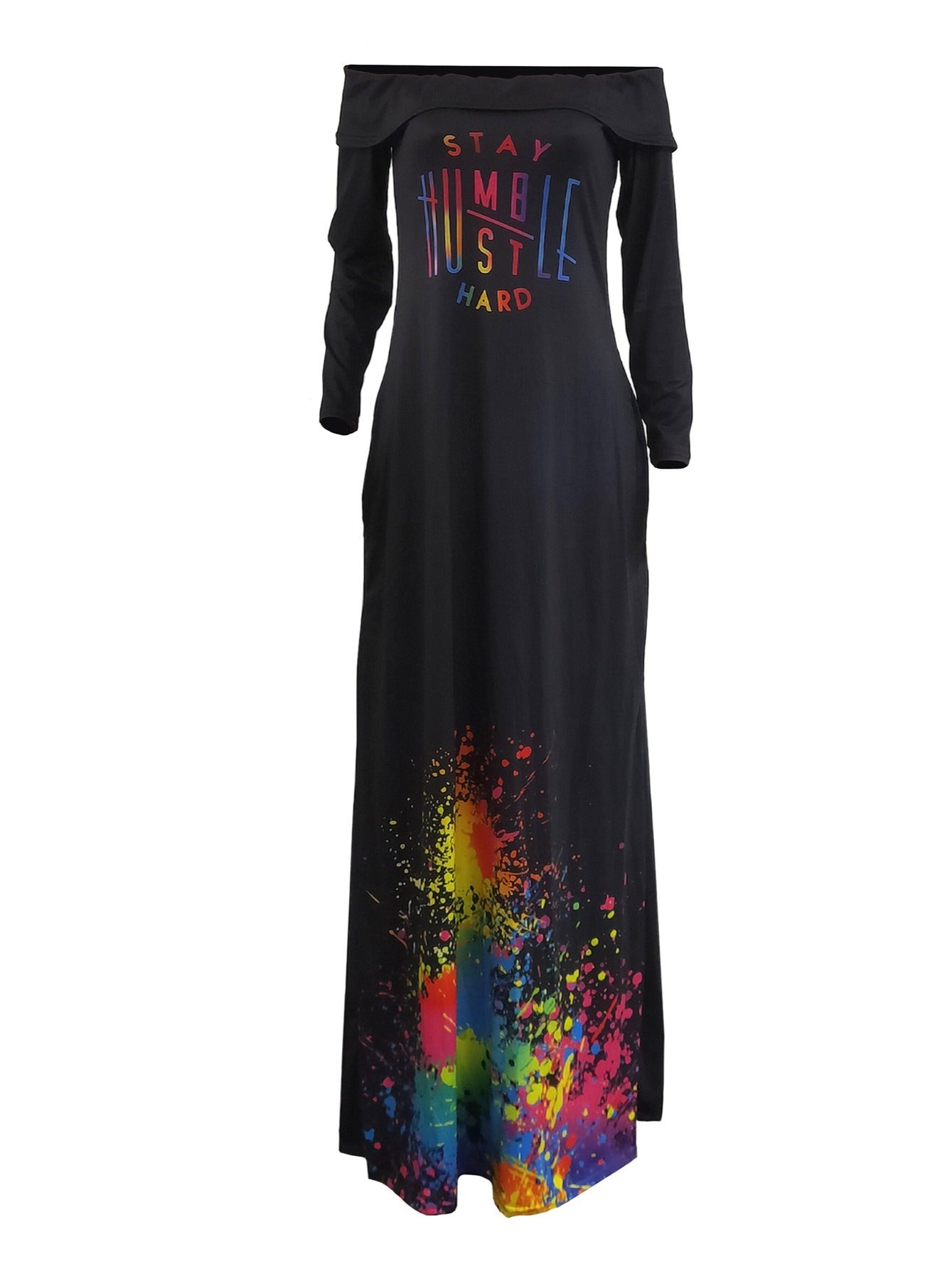 Off Shoulder Letter Print Dress Casual Long Sleeve Dress