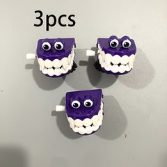3pcs Colorful Clockwork Jumping Teeth Toys with Eyes Red Yellow Orange Purple