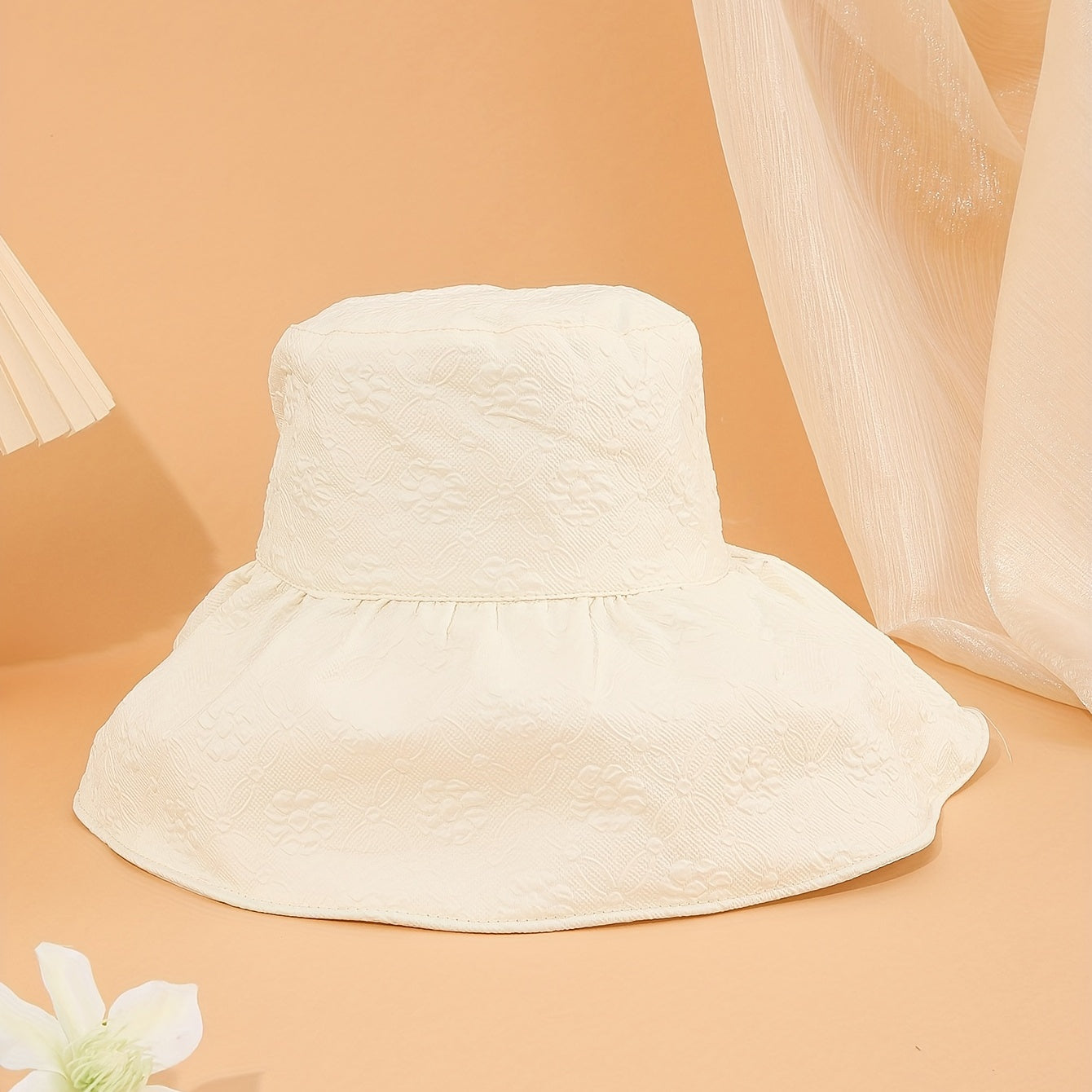 Embossed Wide Brim Sun Hat UV Protection Large Bucket Hat