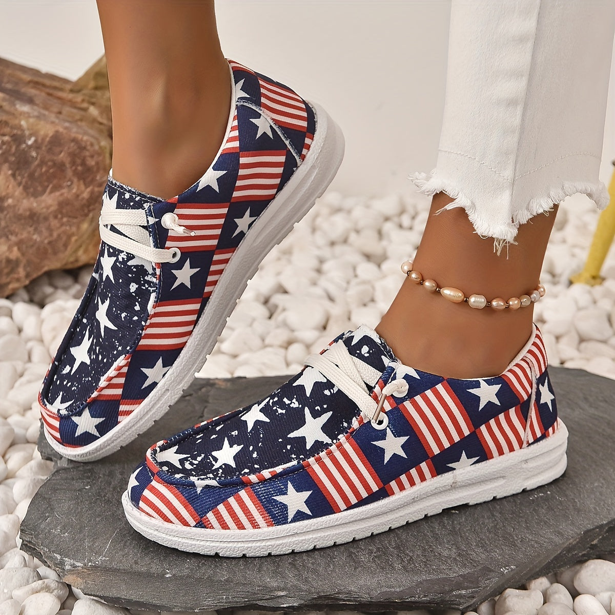 Women's Star & Striped Canvas Shoes Lace Up Outdoor Casual Shoes