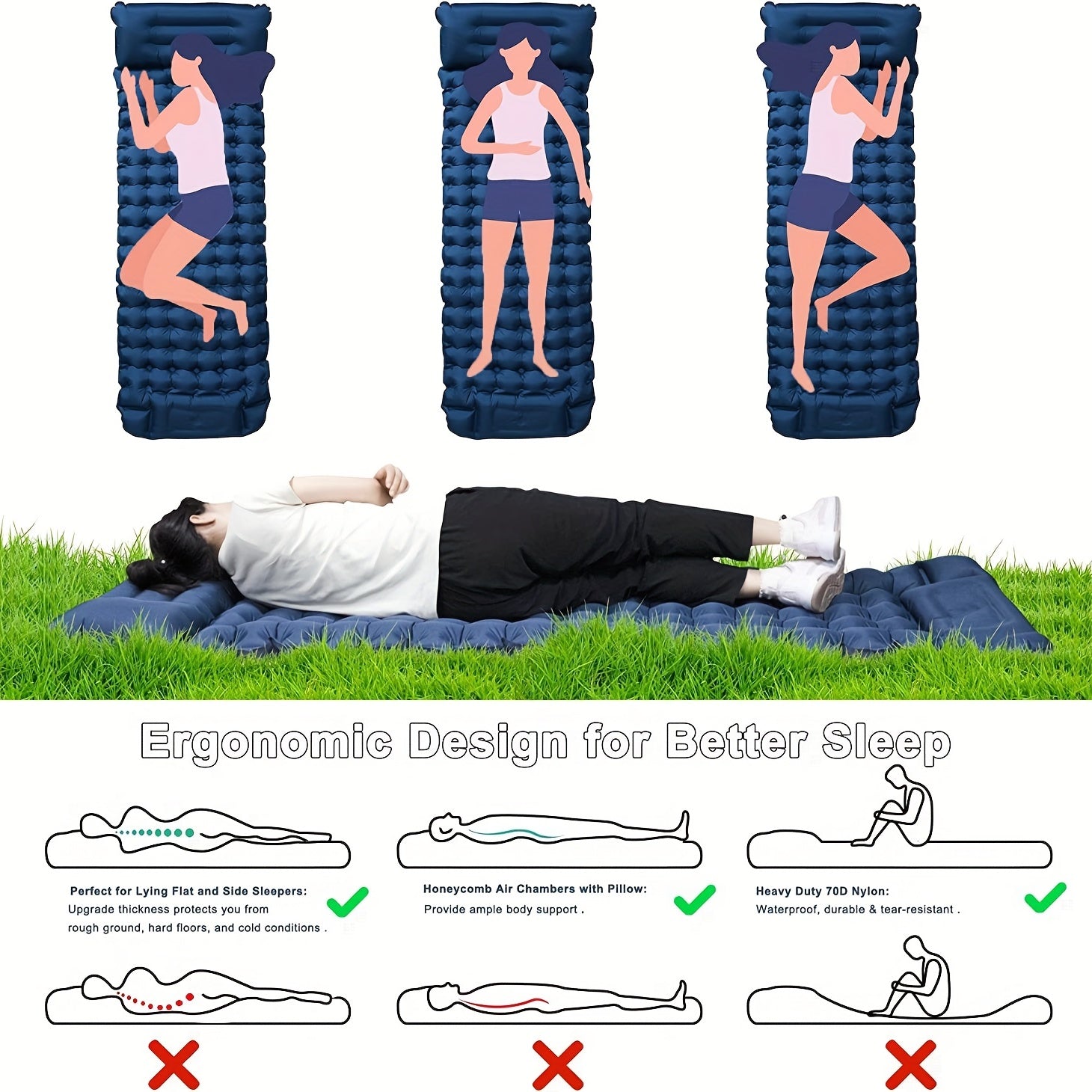 Self Inflating Camping Mattress with Pillow Lightweight Mat