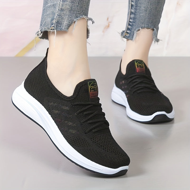 Women's Breathable Knit Sports Shoes Lace Up Low Top Running Sneakers