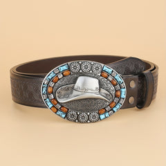 Men's Casual Western Cowboy Hat Pattern Belt Retro Accessory