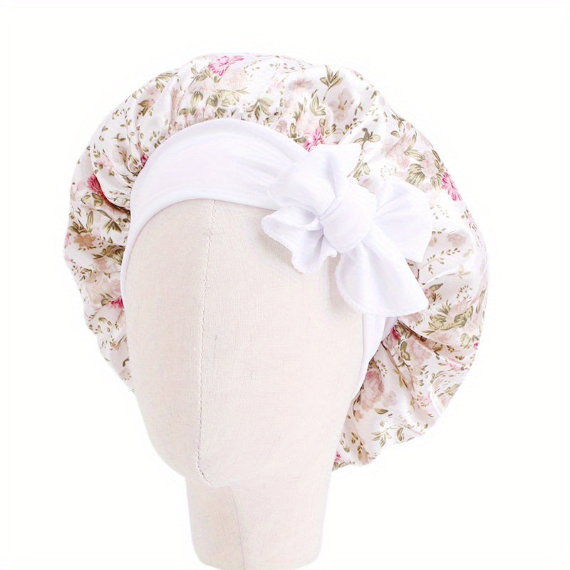 Kids Satin Sleep Bonnet Hat Bow Adjustable Night Sleep Cap