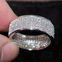 Men's Silver & Golden Zircon Ring - Round Inlaid