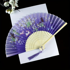 Chinese Style Folding Fan Ancient Landscape Point Craft Bamboo Fan