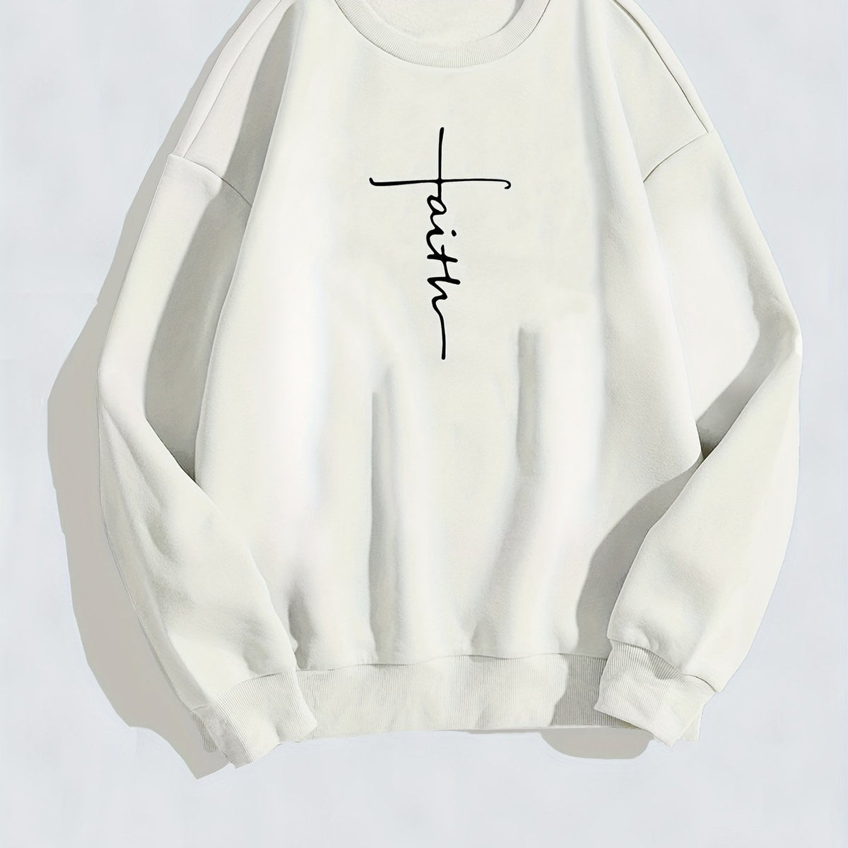 Faith Letter Print Sweatshirt Crew Neck Long Sleeve Women's Clothing