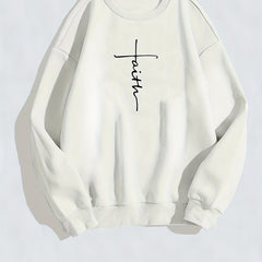 Faith Letter Print Sweatshirt Crew Neck Long Sleeve Women's Clothing