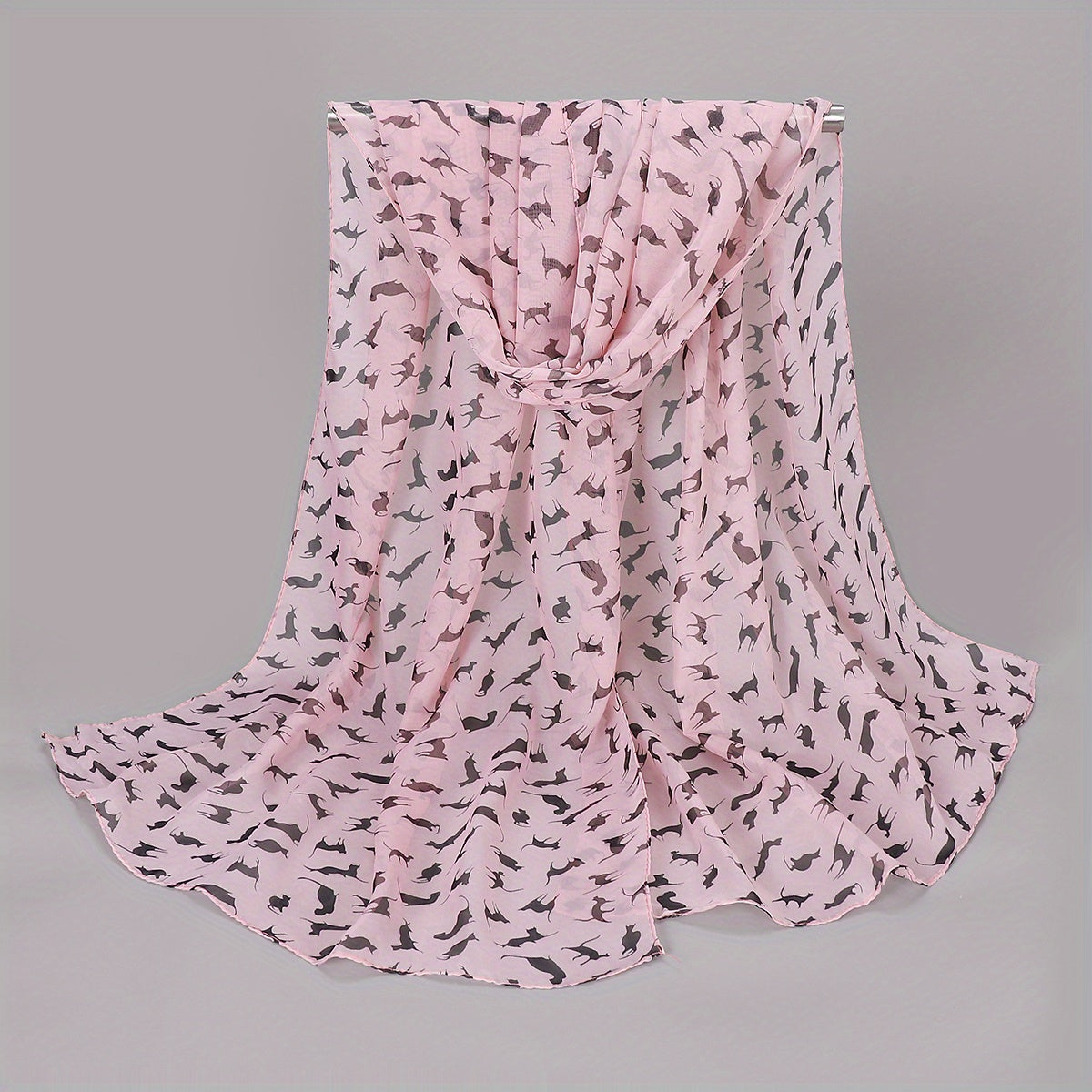 Cat Print Chiffon Scarf Solid Thin Breathable Shawl Hijab