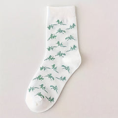 5 Pairs Floral & Plaid Print Comfy Mid Tube Socks Women's Stockings