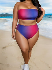  Ombre Print Bikini Set Tube Bra & High Waisted Panty Swimsuit