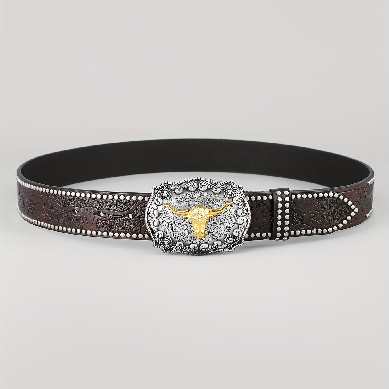 Cattle Head Pattern Western Cowboy Leather Belt