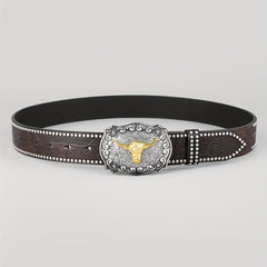 Cattle Head Pattern Western Cowboy Leather Belt