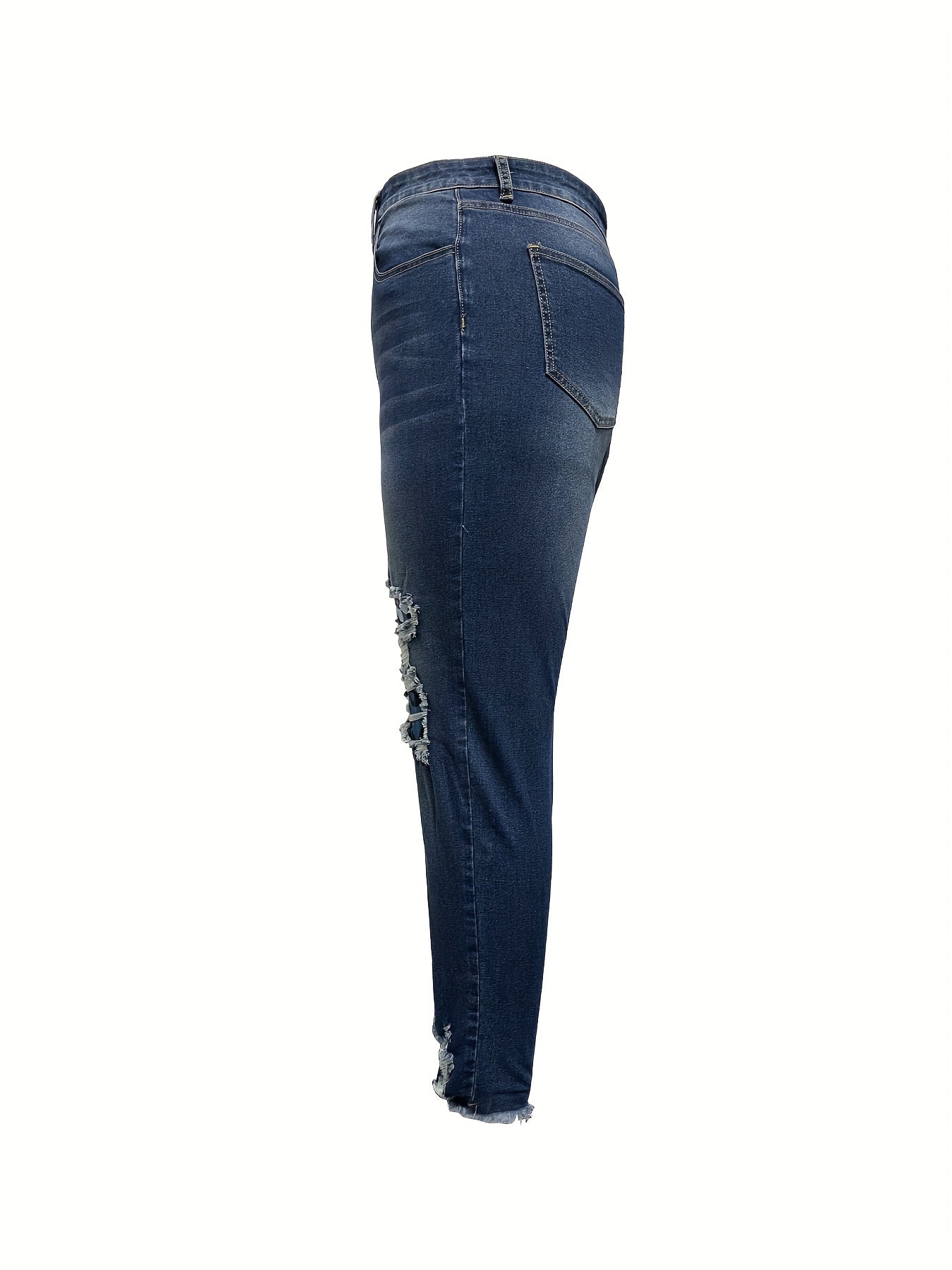  Colorblock Floral Print Ripped Button Fly Skinny Jeans