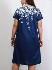  Dress Women's Plus Floral Print V Neck Knee Length Dress