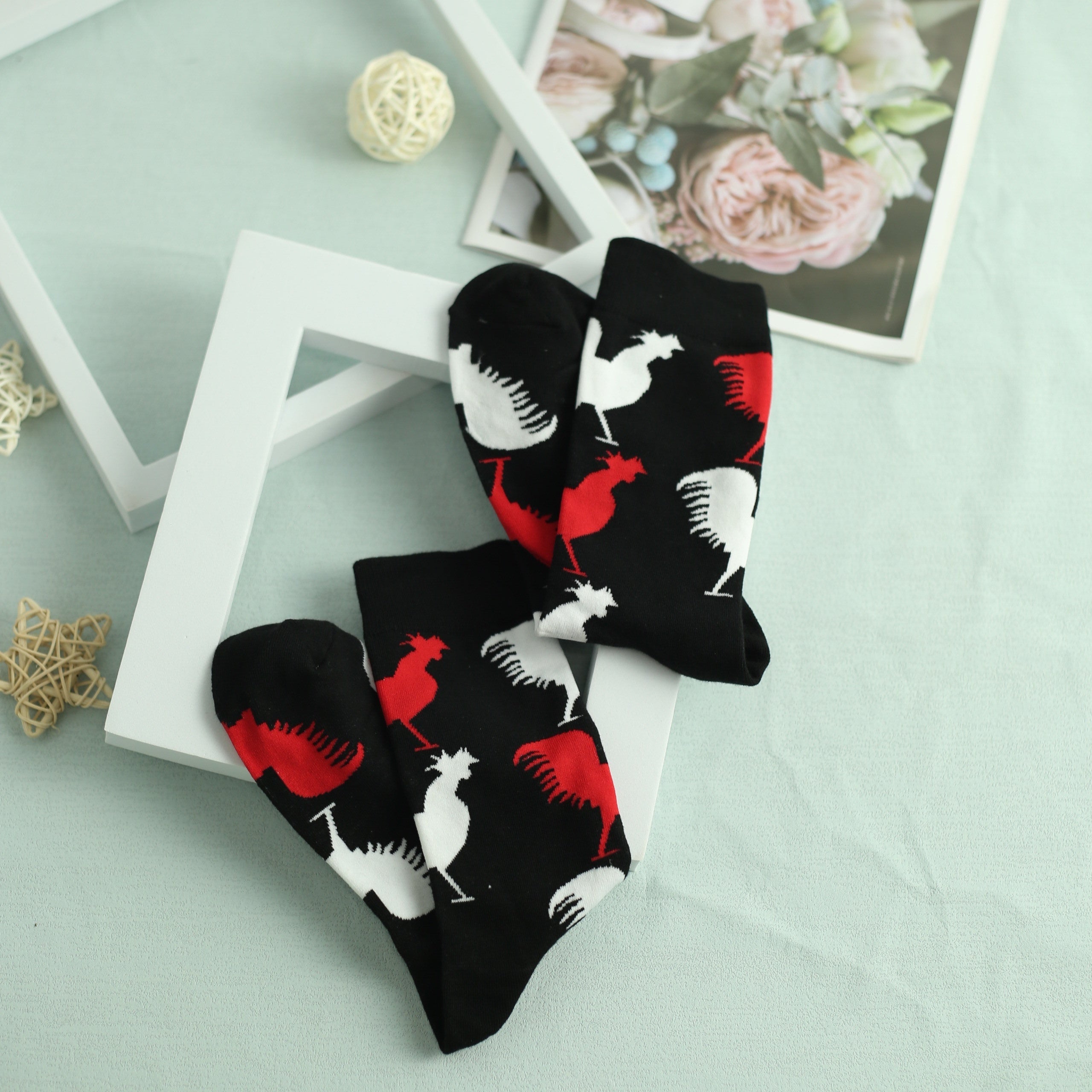 Rooster Pattern Socks Women's Mid Tube Stockings