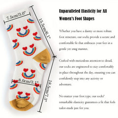 Rainbow & Bear Print Socks Mid Tube Women's Stockings