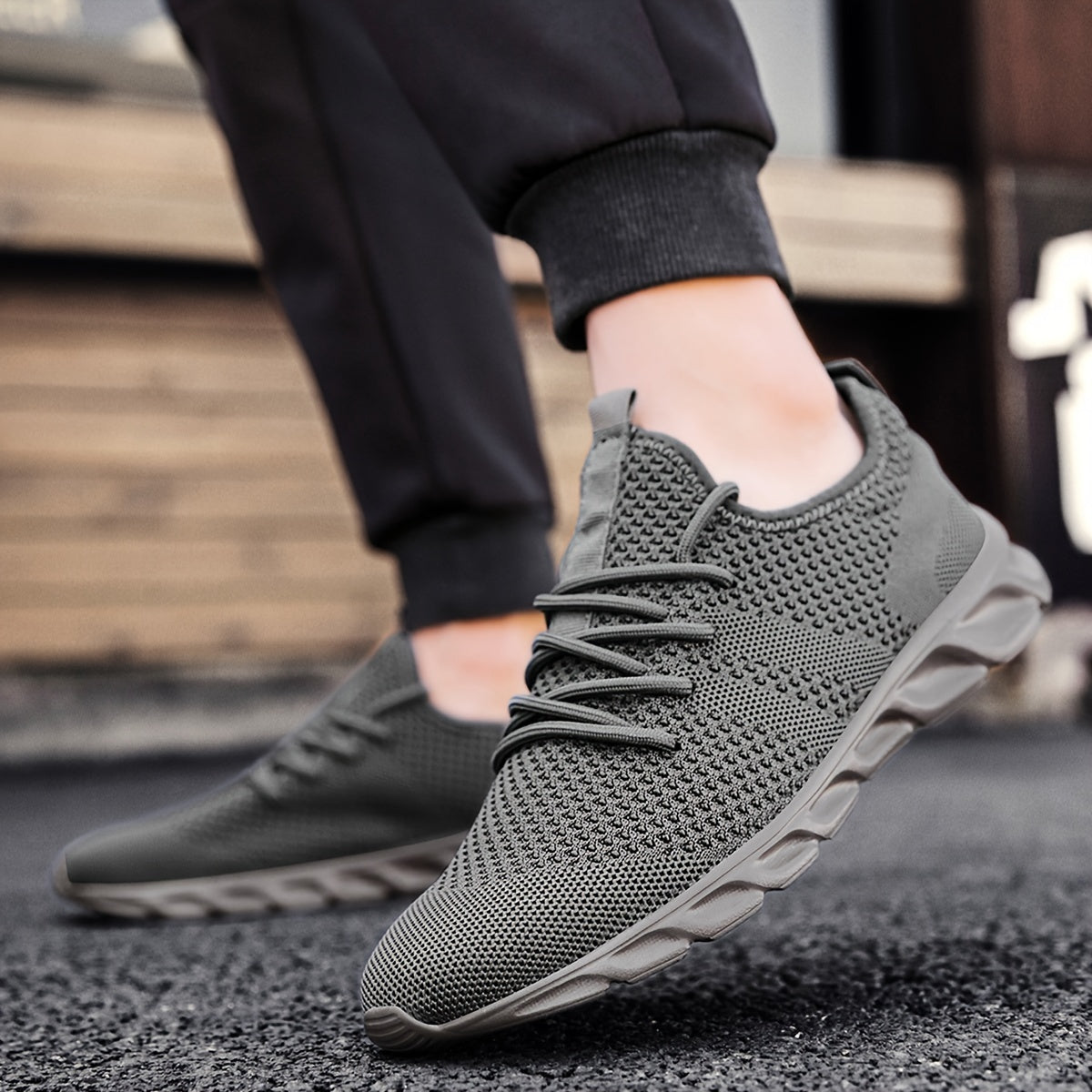 Men's Knit Lace Up Casual Shoes Anti skid Running Sneakers