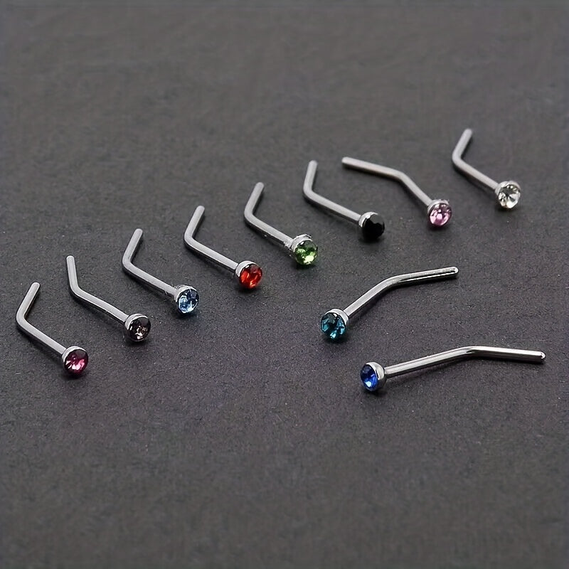 10pcs Stainless Steel 1.8mm Curved Nose Nail Ring Body Jewelry for Men