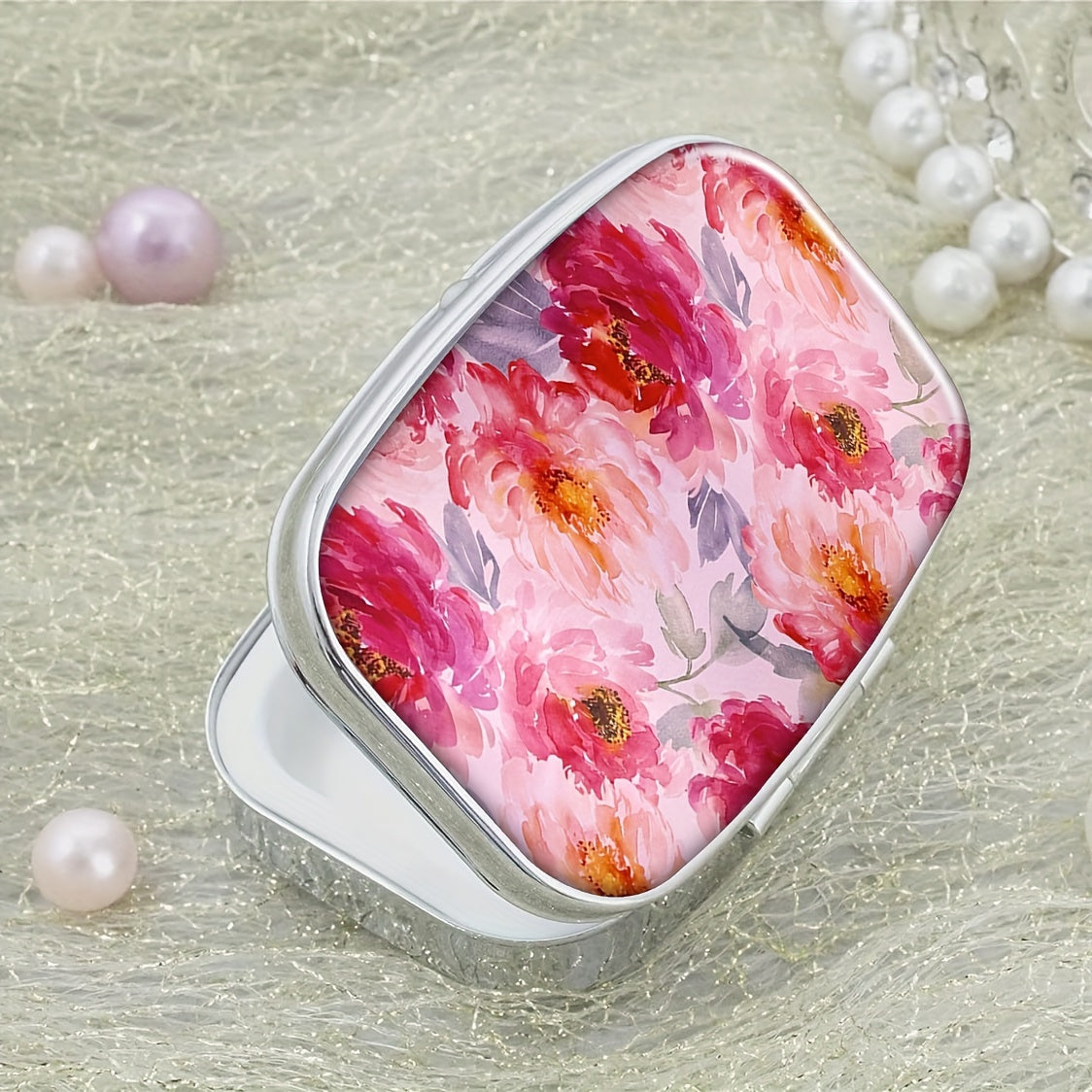 Pink Floral Pill Box Medicine Organizer for Travel