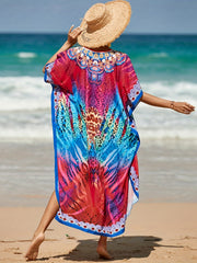  Boho Cover Up Dress Leopard Print V Neck
