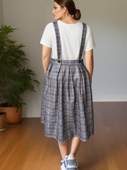  Plaid Print Maxi Overall Dress
