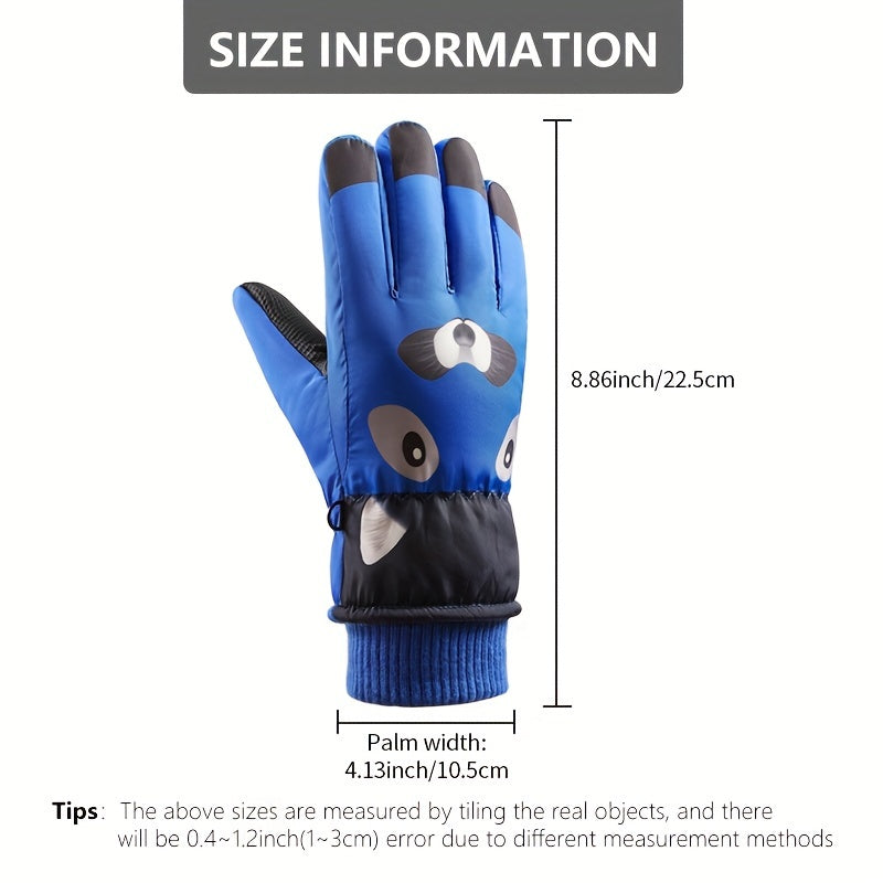 Kids Skiing Full Finger Gloves Warm Cartoon Design Winter Outdoor Activities