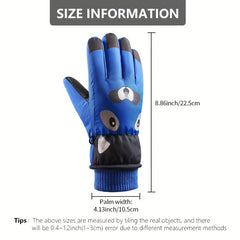 Kids Skiing Full Finger Gloves Warm Cartoon Design Winter Outdoor Activities