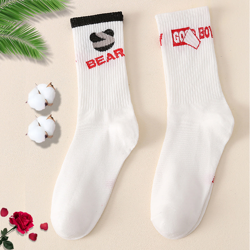 2 Pairs Letter Print Socks Soft & Breathable Mid Tube Stockings
