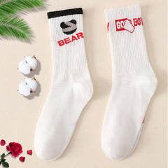 2 Pairs Letter Print Socks Soft & Breathable Mid Tube Stockings