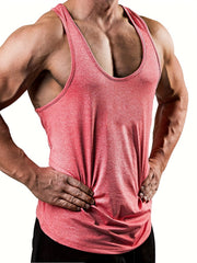 Men's Solid Workout Tank Top Casual Loose Stretch Knitted Top