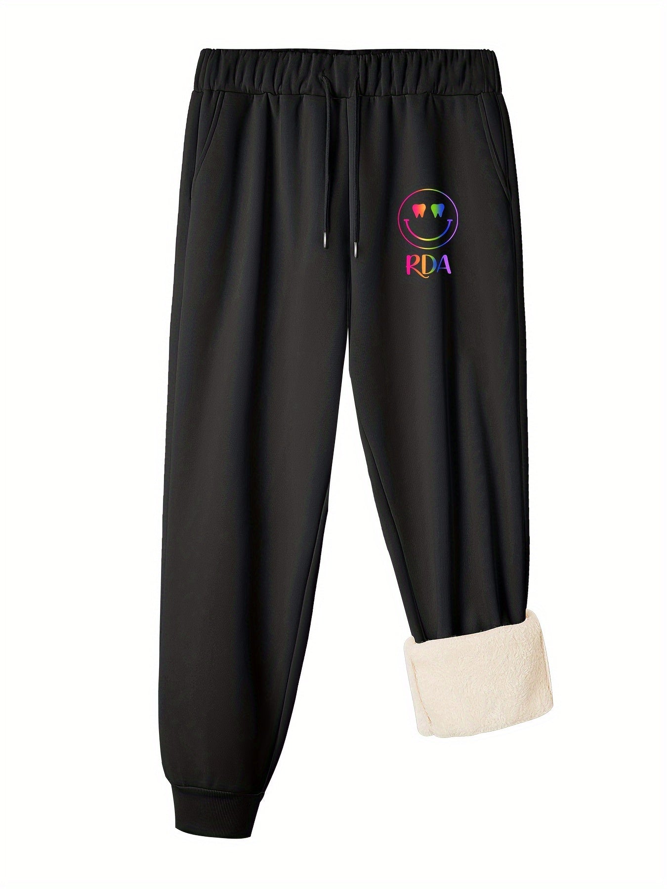  Ombre Smiling Face & Letter Graphic Fleece Lined Joggers