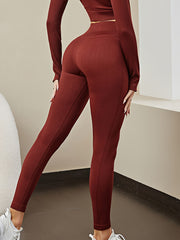 Solid Ribbed Yoga Leggings with Drawstring Waist & Cross Strap