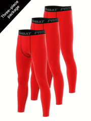 Men's 3pcs Solid Leggings Active Quick Drying Sports Compression Pants