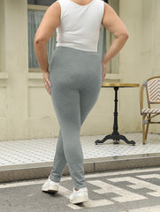  Basic Leggings Women's Plus Solid Elastic High Waist Medium Stretch