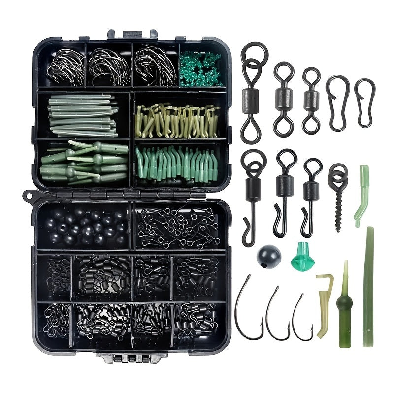 420 Piece Carp Fishing Kit Hooks Materials Portable Box Bass Silver Carp