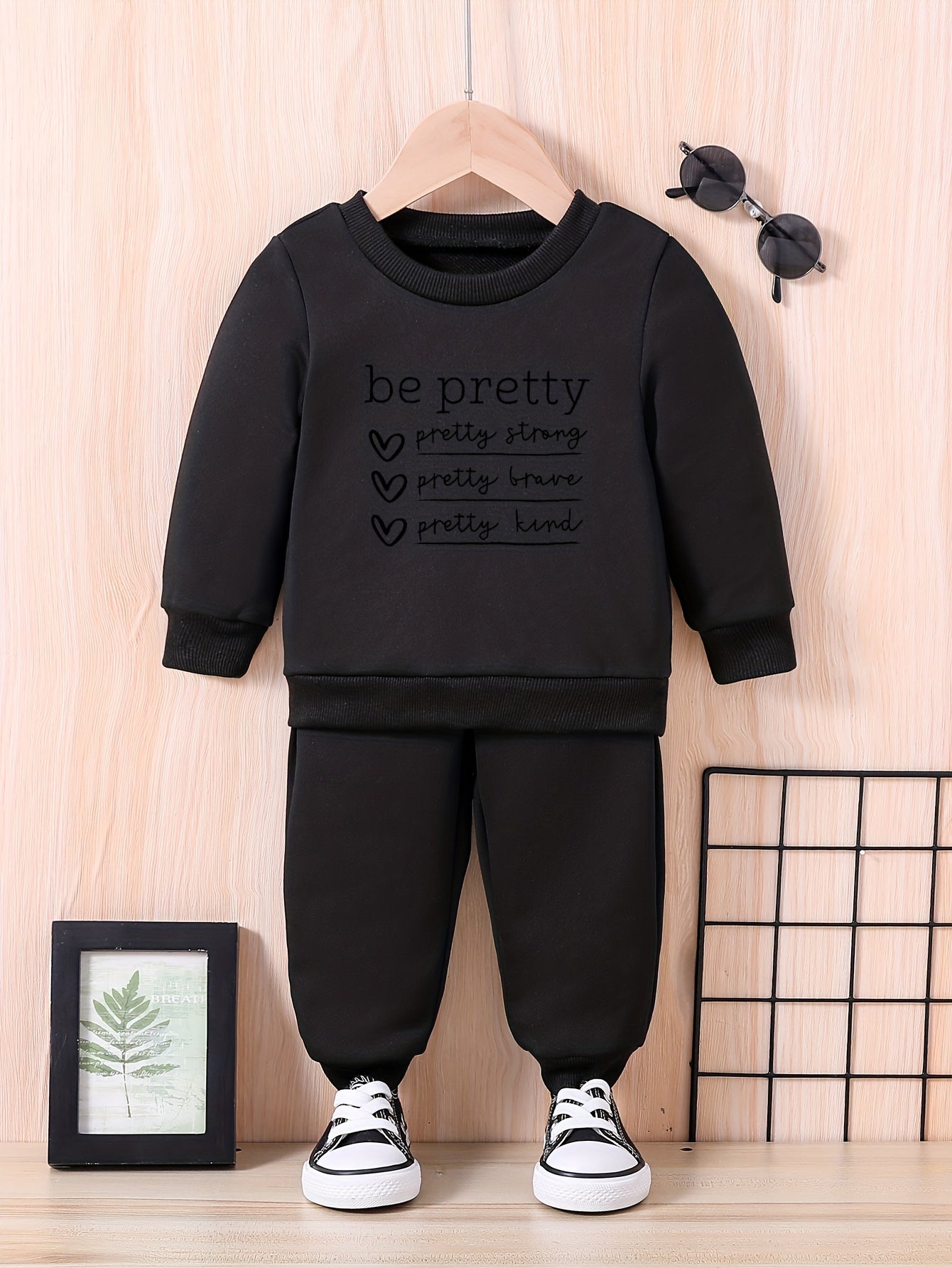 Baby Inspirational Letter Print Outfit BE PRETTY STRONG & BRAVE & KIND