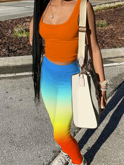  2 Piece Set Crew Neck Tank & Ombre Print Leggings