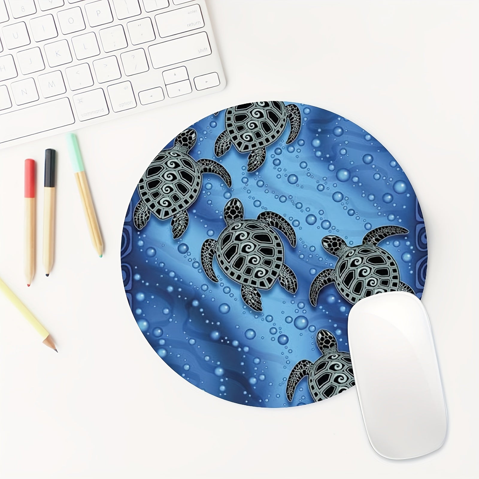 Round Non-Slip Gaming Mouse Pad for Women and Girls - Little Turtle Design