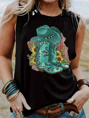 Cowboy Boots Print Sleeveless Tank Top