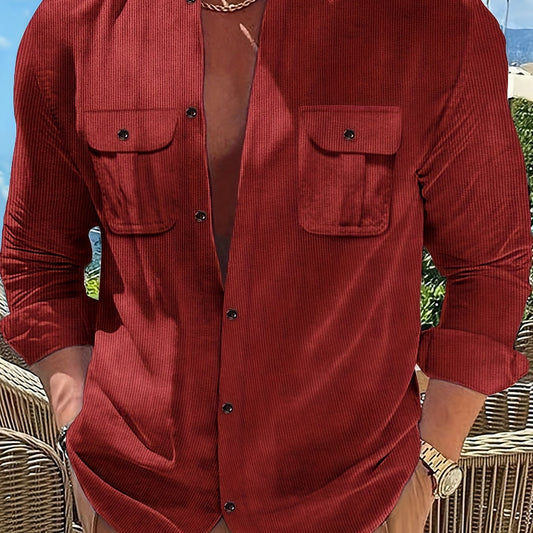 Men's Casual Long Sleeve Shirt With Chest Pocket