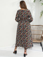  Ditsy Print Long Sleeve Surplice Neck Maxi Dress