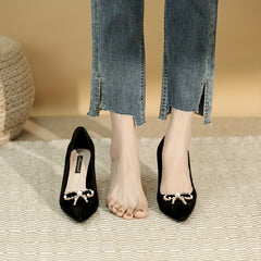 Women's Faux Pearl Bowknot Stiletto Heels Dress Pumps