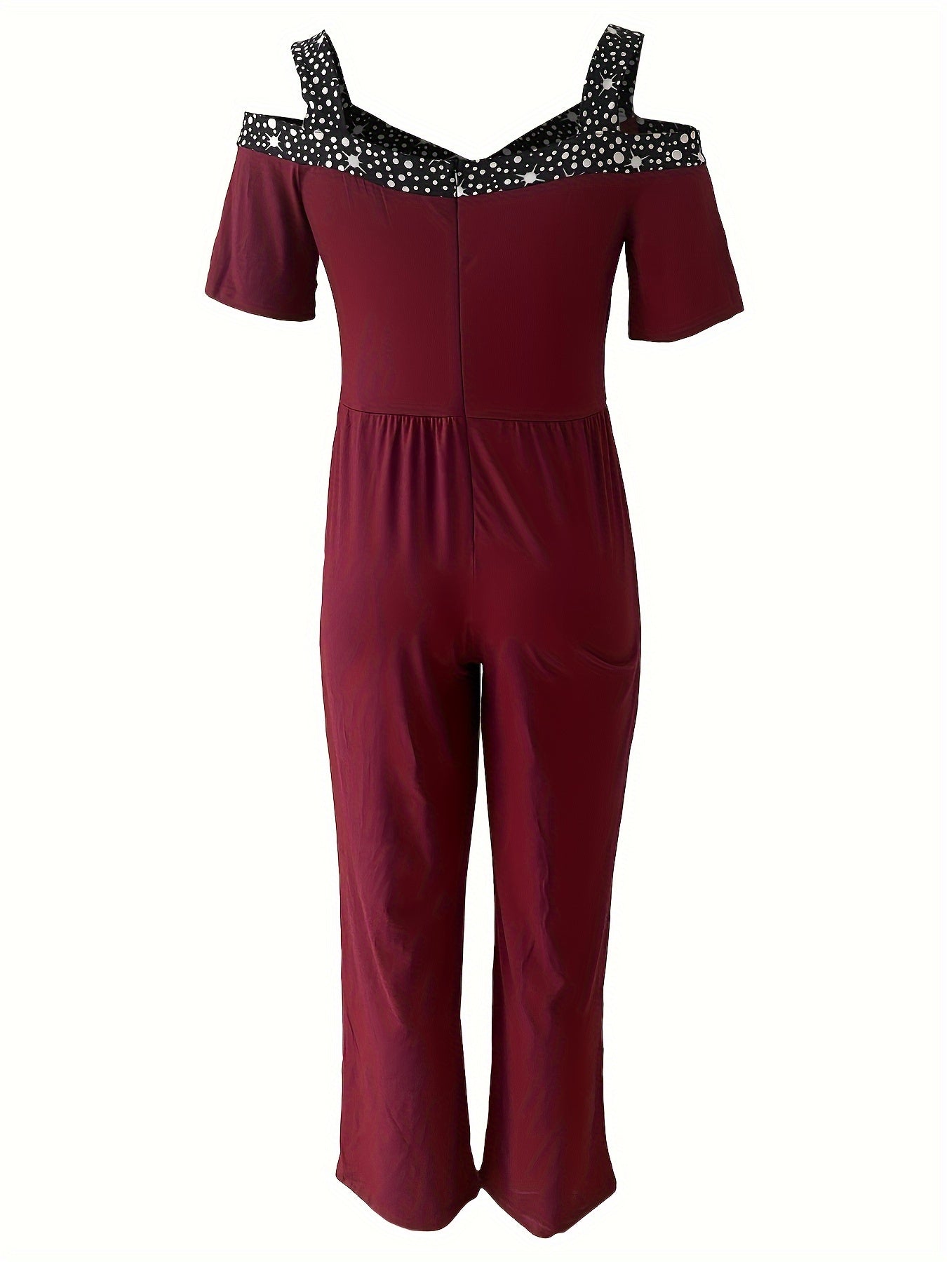  Colorblock Star Print Cold Shoulder Jumpsuit