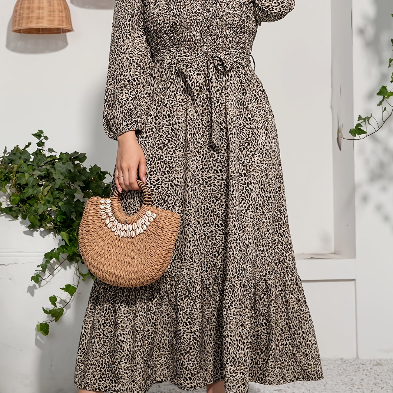 Ditsy Floral Print Lantern Sleeve Maxi Dress
