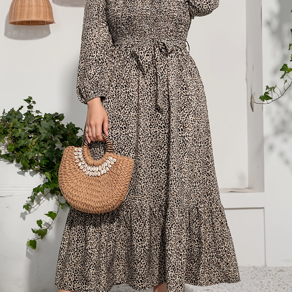  Ditsy Floral Print Lantern Sleeve Maxi Dress