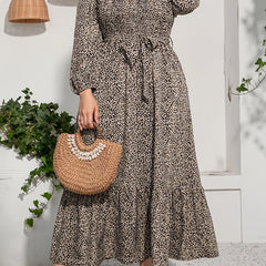  Ditsy Floral Print Lantern Sleeve Maxi Dress