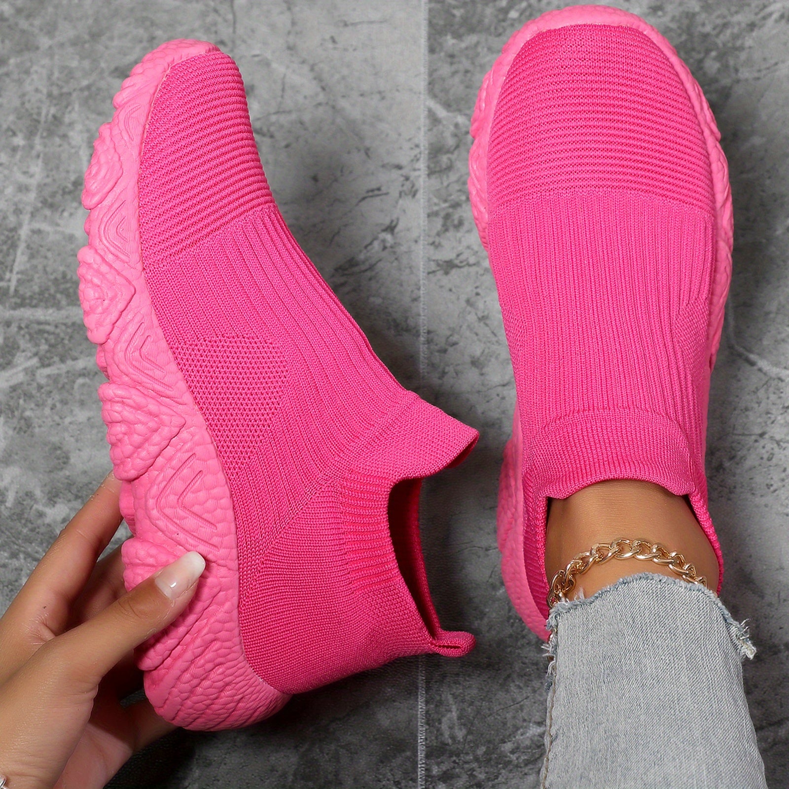 Women's Flying Woven Slip On Sneakers Lightweight Casual Walking Shoes