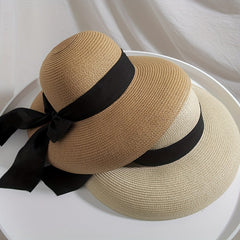 Ribbon Bowknot Sun Hat Cap Straw Hat Hepburn Style
